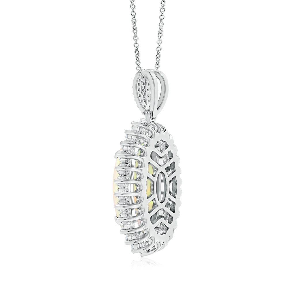 18.19x11.95x5mm AAAA GIA Certified Oval Opal Pendant with Diamond Floral Halo in 18K White Gold Side-2