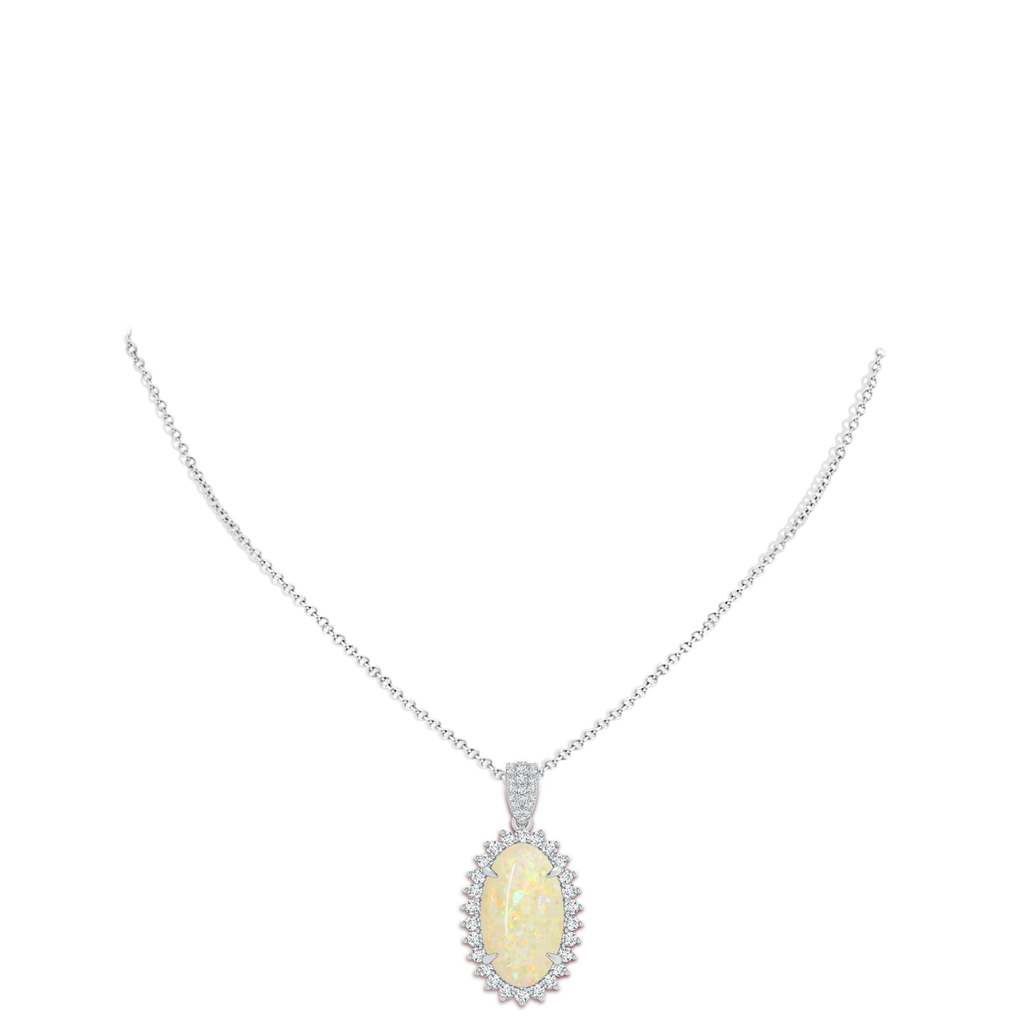 18.19x11.95x5mm AAAA GIA Certified Oval Opal Pendant with Diamond Floral Halo in 18K White Gold Body-Neck