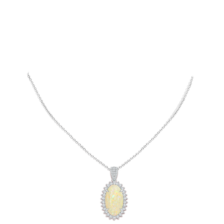 18.19x11.95x5mm AAAA GIA Certified Oval Opal Pendant with Diamond Floral Halo in 18K White Gold body-neck