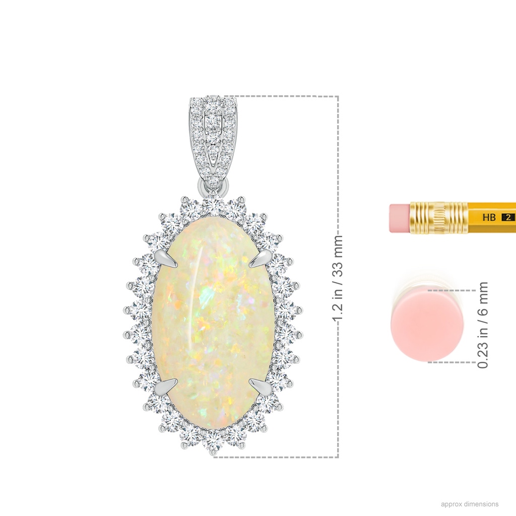 18.19x11.95x5mm AAAA GIA Certified Oval Opal Pendant with Diamond Floral Halo in 18K White Gold Ruler