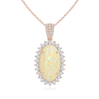 18.19x11.95x5mm AAAA GIA Certified Oval Opal Pendant with Diamond Floral Halo in 9K Rose Gold