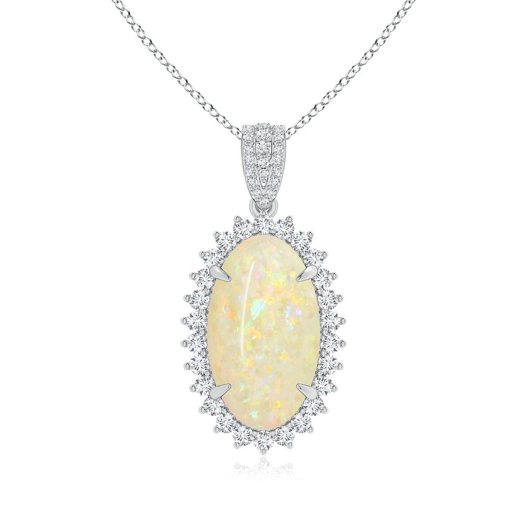 18.19x11.95x5mm AAAA GIA Certified Oval Opal Pendant with Diamond Floral Halo in White Gold 