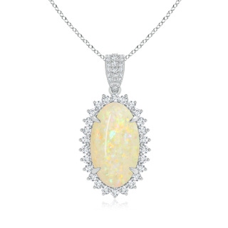 18.19x11.95x5mm AAAA GIA Certified Oval Opal Pendant with Diamond Floral Halo in White Gold