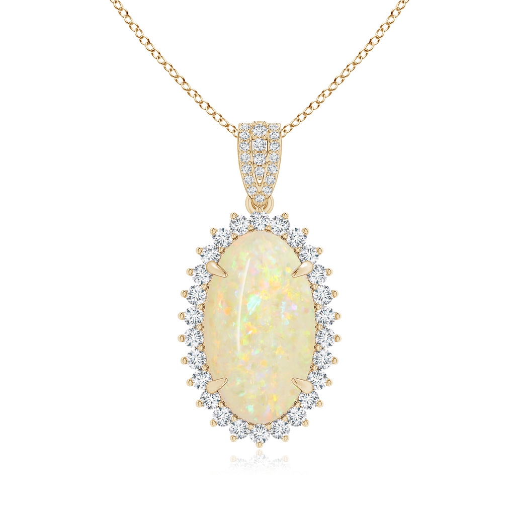 18.19x11.95x5mm AAAA GIA Certified Oval Opal Pendant with Diamond Floral Halo in Yellow Gold