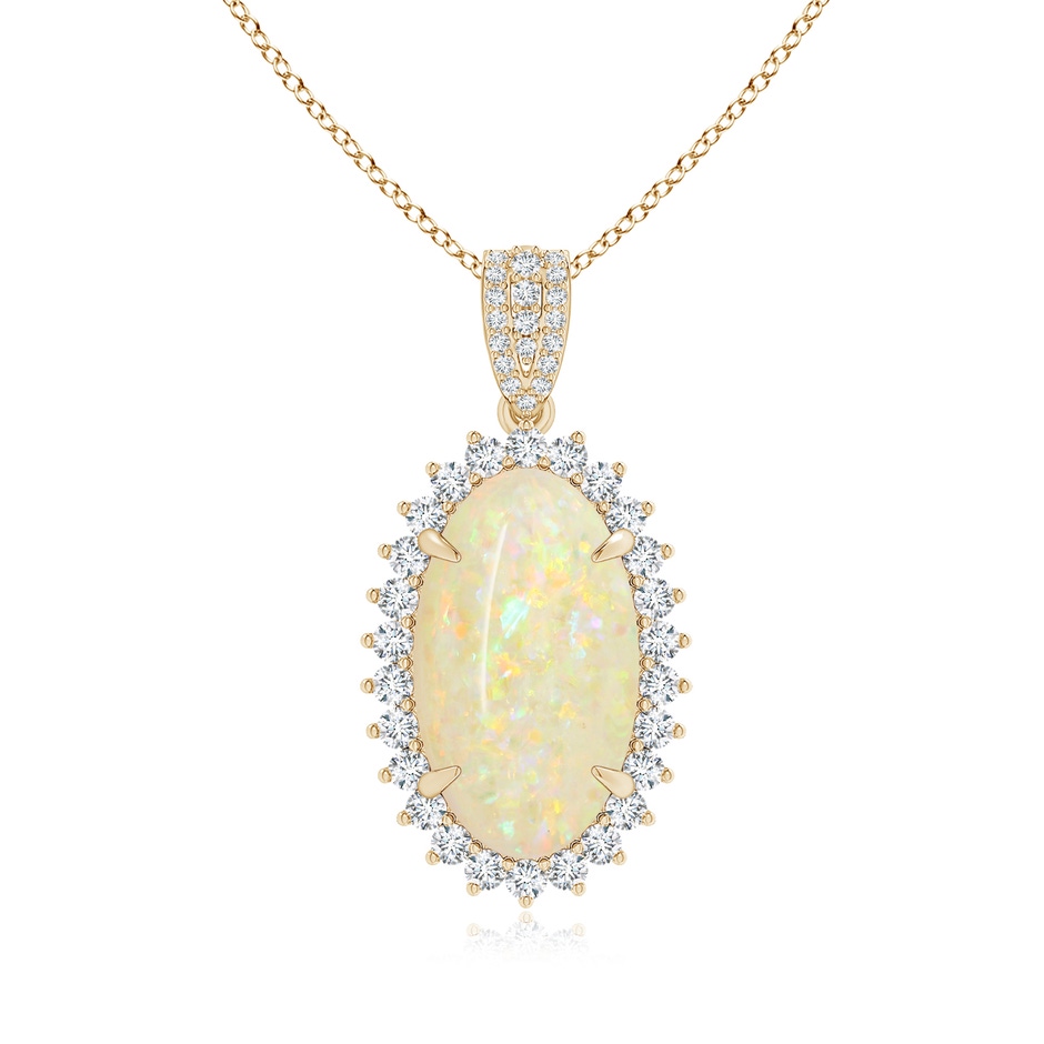 18.19x11.95x5mm AAAA GIA Certified Oval Opal Pendant with Diamond Floral Halo in Yellow Gold 