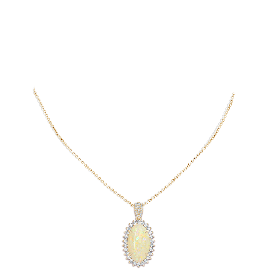 18.19x11.95x5mm AAAA GIA Certified Oval Opal Pendant with Diamond Floral Halo in Yellow Gold body-neck