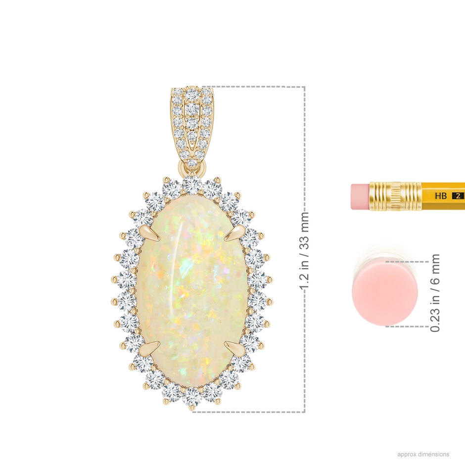 18.19x11.95x5mm AAAA GIA Certified Oval Opal Pendant with Diamond Floral Halo in Yellow Gold ruler