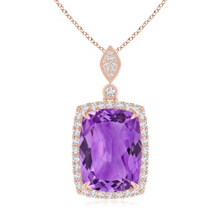 16.03x12.09x7.19mm A GIA Certified Rectangular Cushion Amethyst Pendant with Halo. in 18K Rose Gold