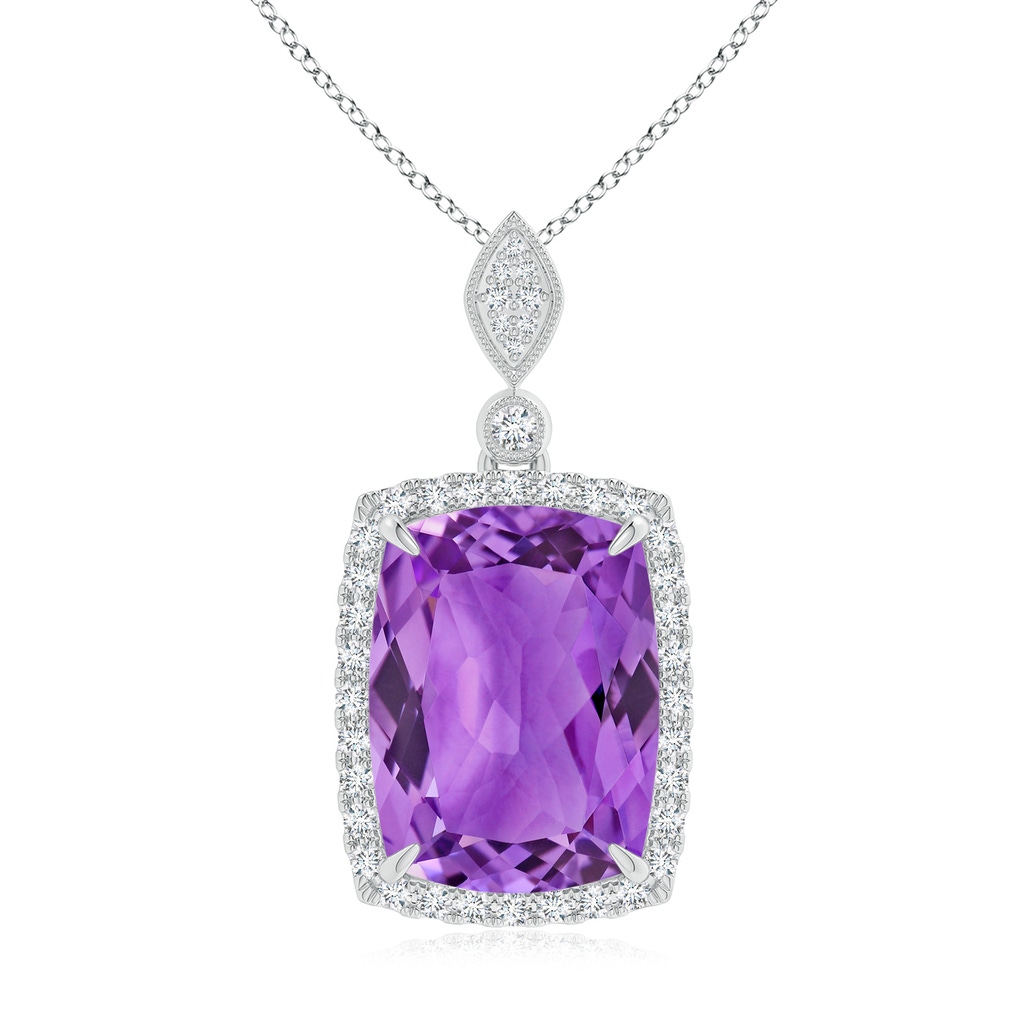 16.03x12.09x7.19mm A GIA Certified Rectangular Cushion Amethyst Pendant with Halo. in 18K White Gold 