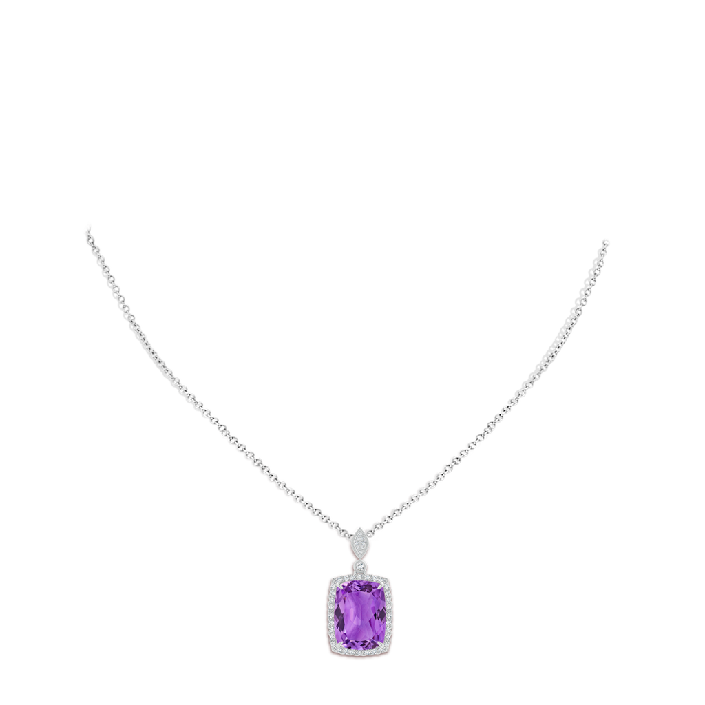 16.03x12.09x7.19mm A GIA Certified Rectangular Cushion Amethyst Pendant with Halo. in 18K White Gold pen