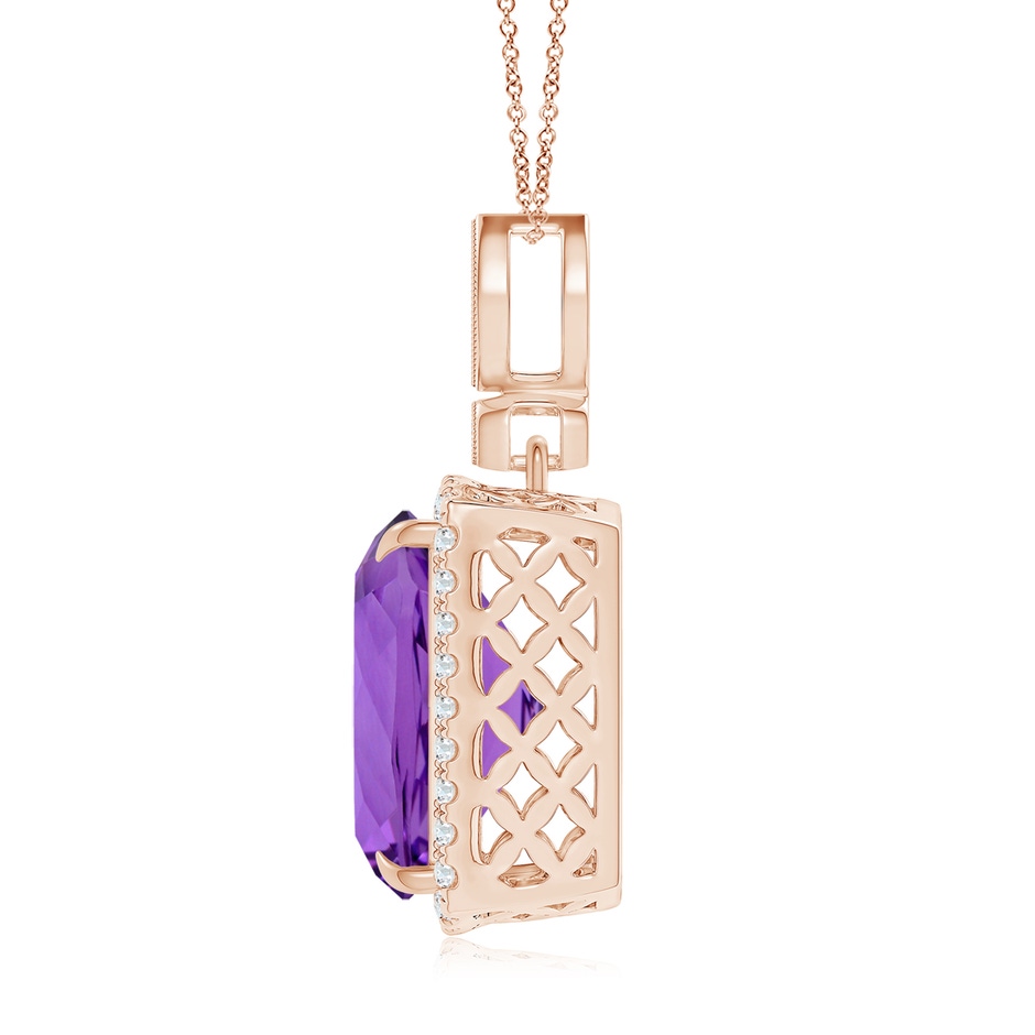 16.03x12.09x7.19mm A GIA Certified Rectangular Cushion Amethyst Pendant with Halo. in Rose Gold Side 199