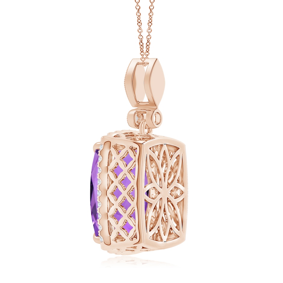 16.03x12.09x7.19mm A GIA Certified Rectangular Cushion Amethyst Pendant with Halo. in Rose Gold Side 399