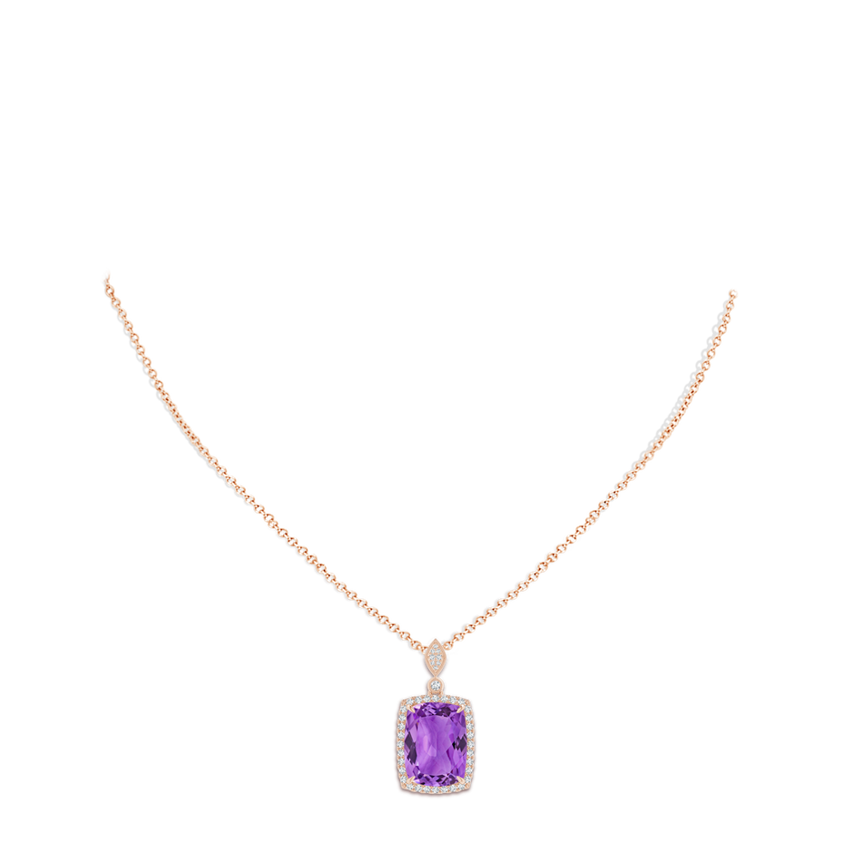 16.03x12.09x7.19mm A GIA Certified Rectangular Cushion Amethyst Pendant with Halo. in Rose Gold pen