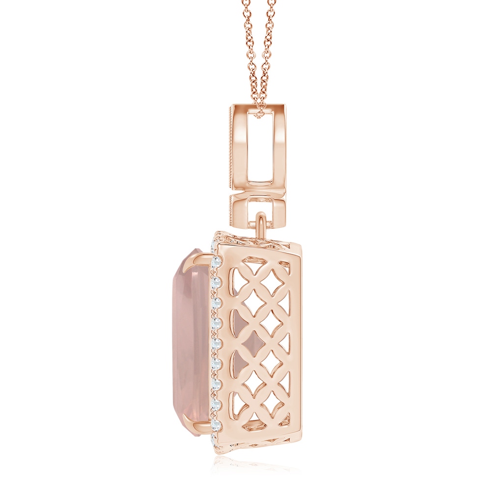 15.92x12.05x7.87mm AAAA GIA Certified Cushion Rectangular Rose Quartz Pendant with Halo in Rose Gold Side 199