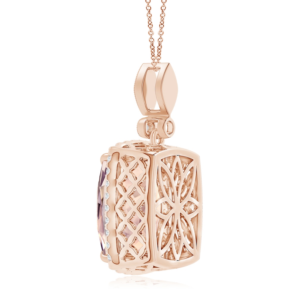 15.92x12.05x7.87mm AAAA GIA Certified Cushion Rectangular Rose Quartz Pendant with Halo in Rose Gold Side 399