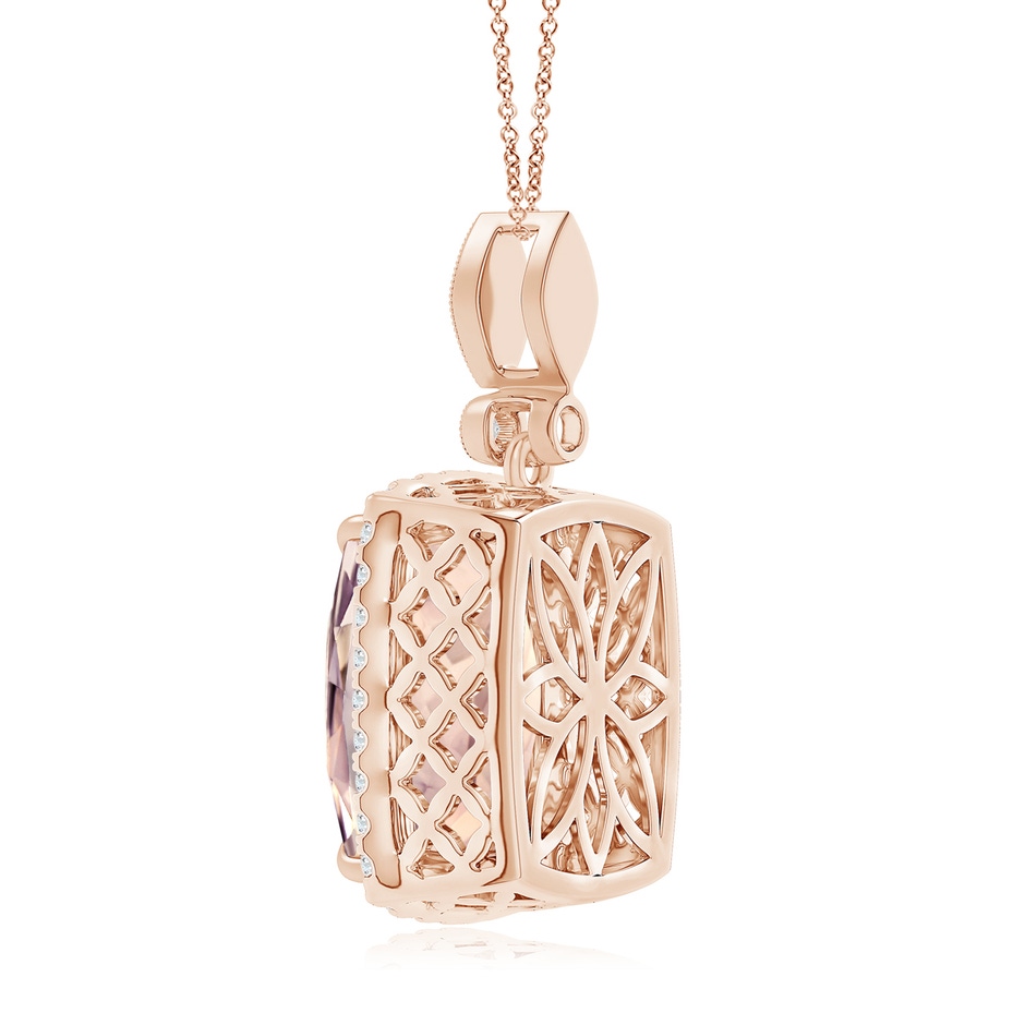 15.92x12.05x7.87mm AAAA GIA Certified Cushion Rectangular Rose Quartz Pendant with Halo in Rose Gold side 399