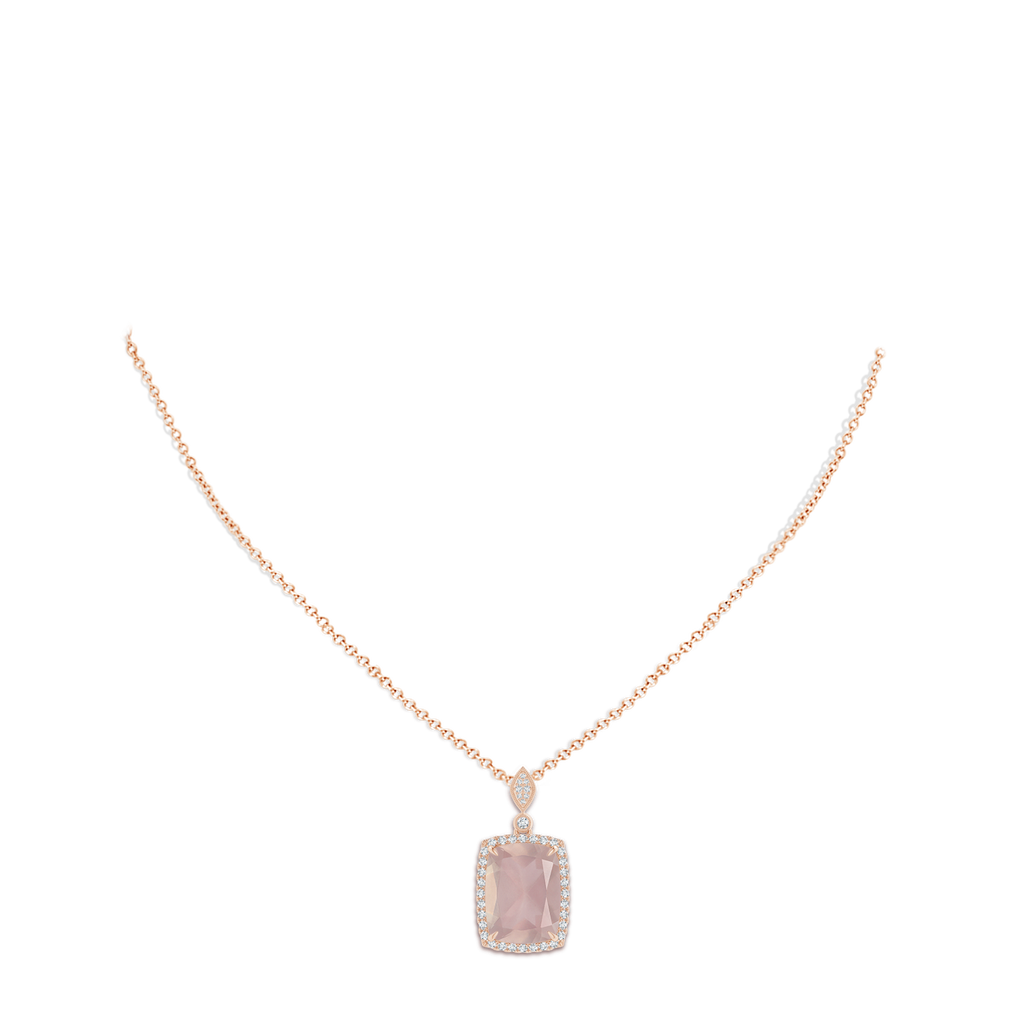 15.92x12.05x7.87mm AAAA GIA Certified Cushion Rectangular Rose Quartz Pendant with Halo in Rose Gold pen