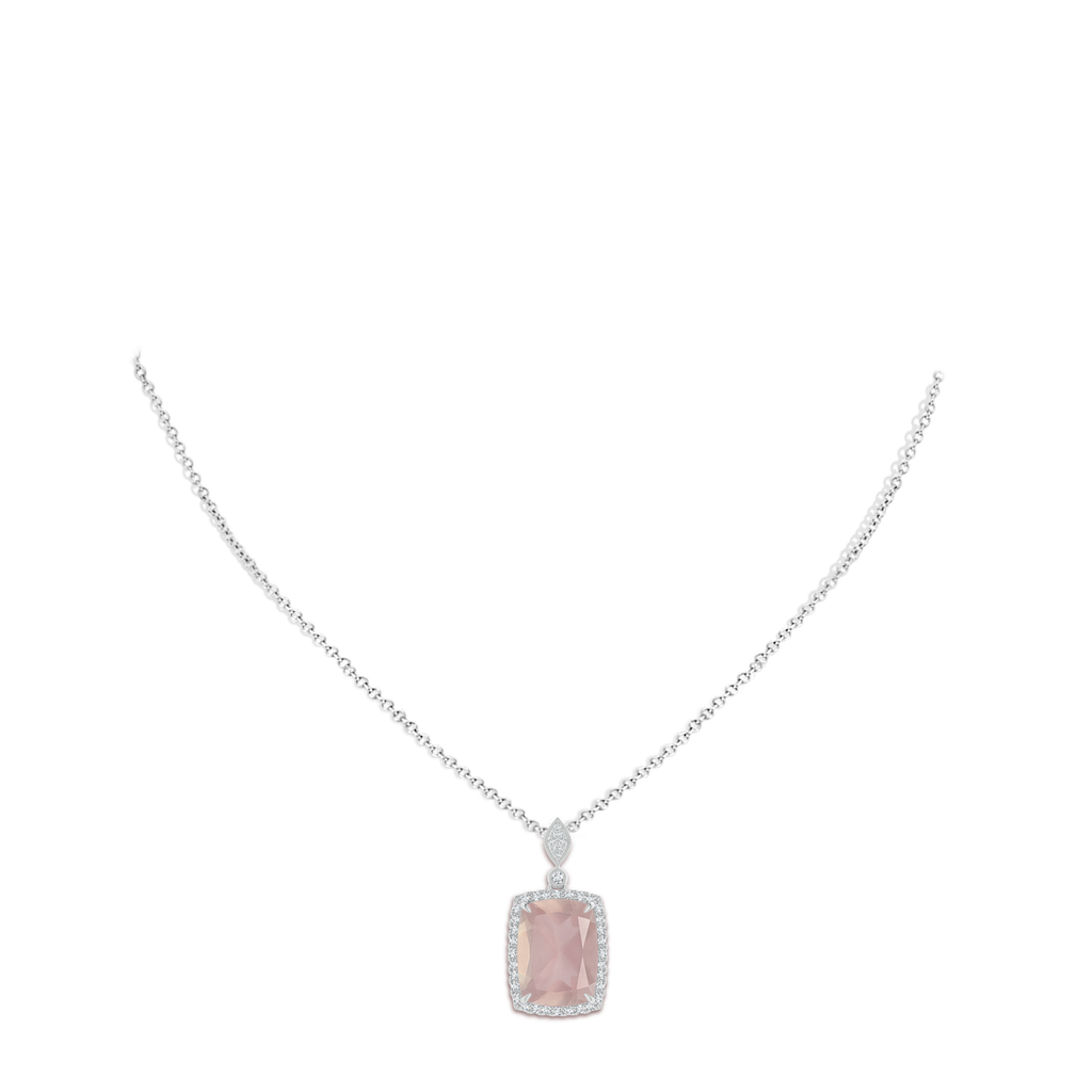 15.92x12.05x7.87mm AAAA GIA Certified Cushion Rectangular Rose Quartz Pendant with Halo in White Gold pen