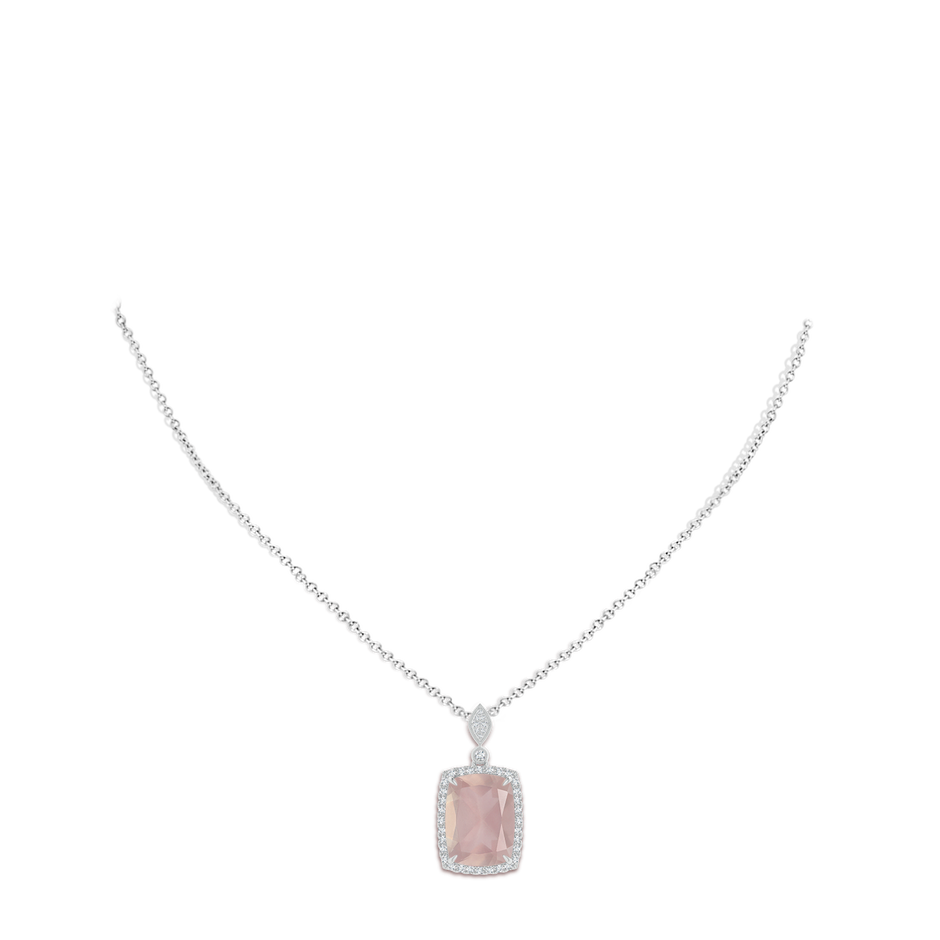 15.92x12.05x7.87mm AAAA GIA Certified Cushion Rectangular Rose Quartz Pendant with Halo in White Gold pen