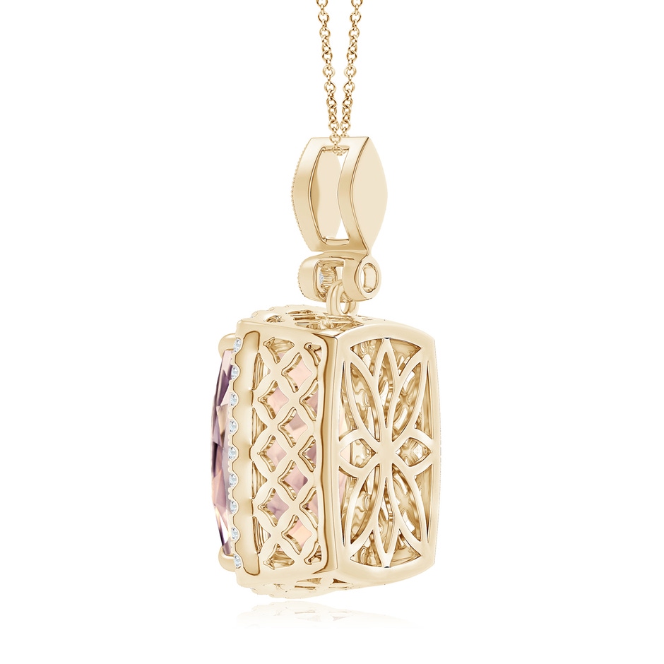 15.92x12.05x7.87mm AAAA GIA Certified Cushion Rectangular Rose Quartz Pendant with Halo in Yellow Gold side 399