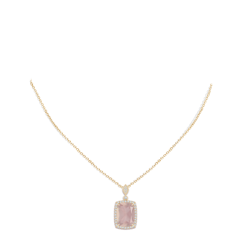 15.92x12.05x7.87mm AAAA GIA Certified Cushion Rectangular Rose Quartz Pendant with Halo in Yellow Gold pen