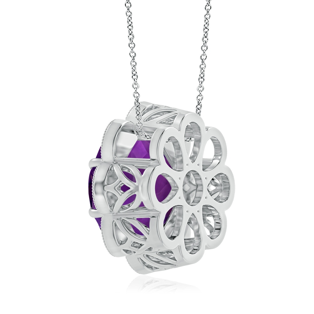 14.13x14.09x9.33mm AAAA GIA Certified Round Amethyst Floral Pendant with Milgrain in White Gold Side 399