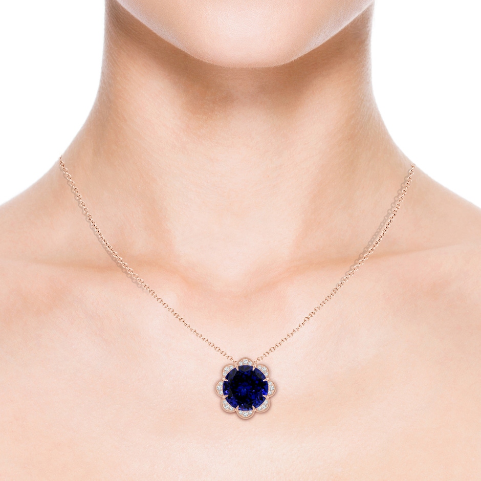 13.10x12.92x9.73mm AAAA GIA Certified Round Tanzanite Floral Pendant with Milgrain in 18K Rose Gold pen