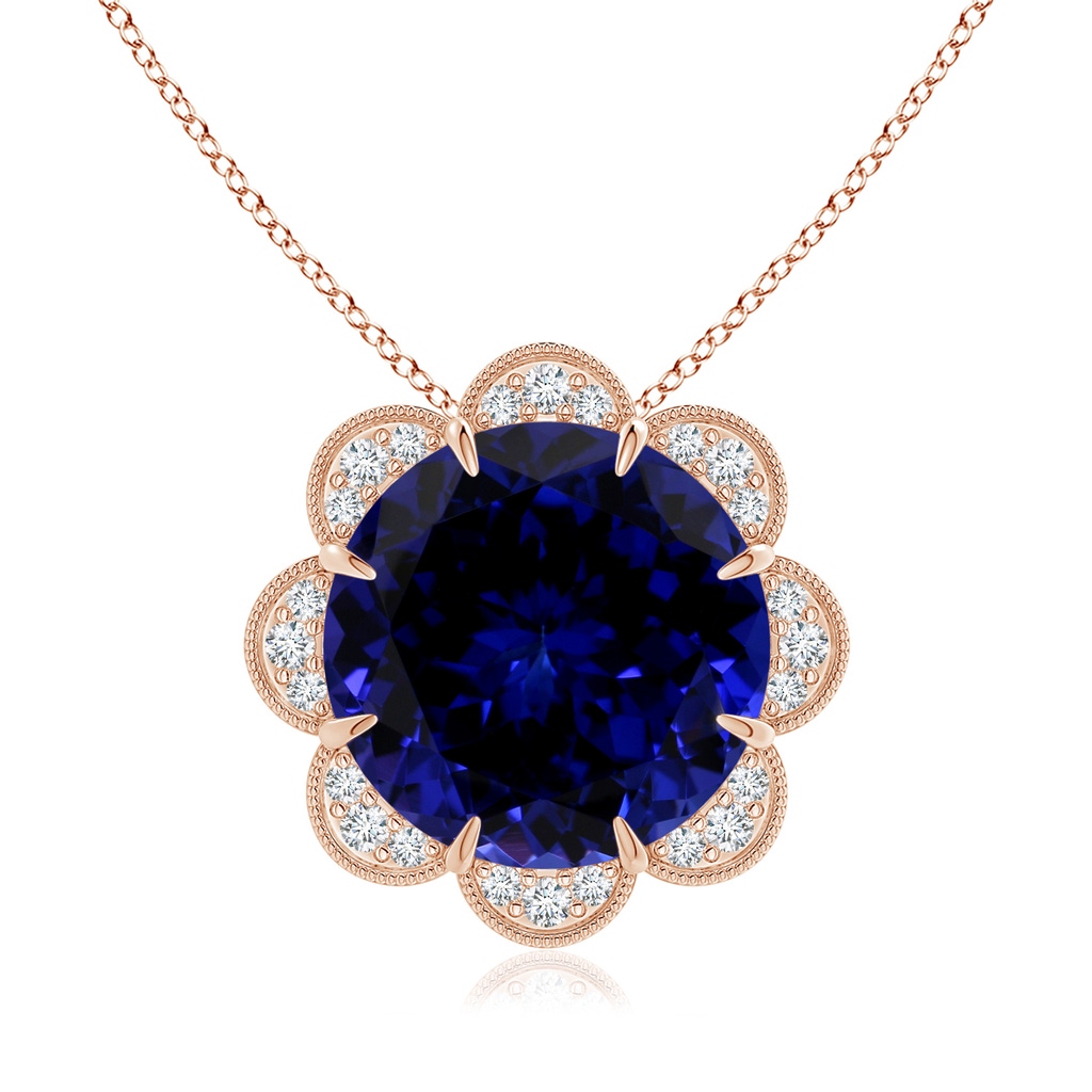 13.10x12.92x9.73mm AAAA GIA Certified Round Tanzanite Floral Pendant with Milgrain in Rose Gold