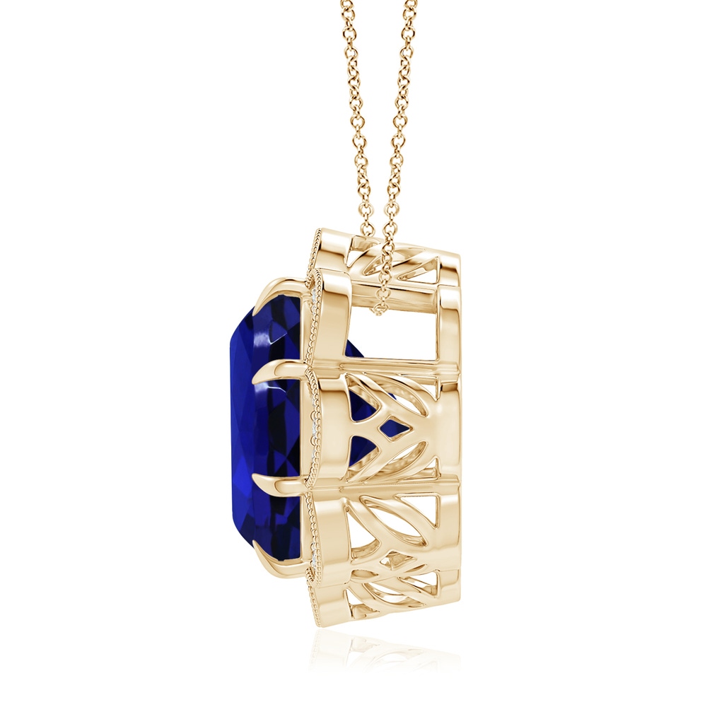 13.10x12.92x9.73mm AAAA GIA Certified Round Tanzanite Floral Pendant with Milgrain in Yellow Gold - side 199