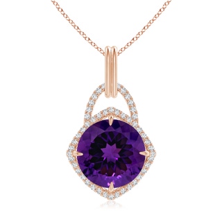 15.00x14.93x9.36mm AAAA GIA Certified Round Amethyst Pendant with Cushion Halo in 9K Rose Gold