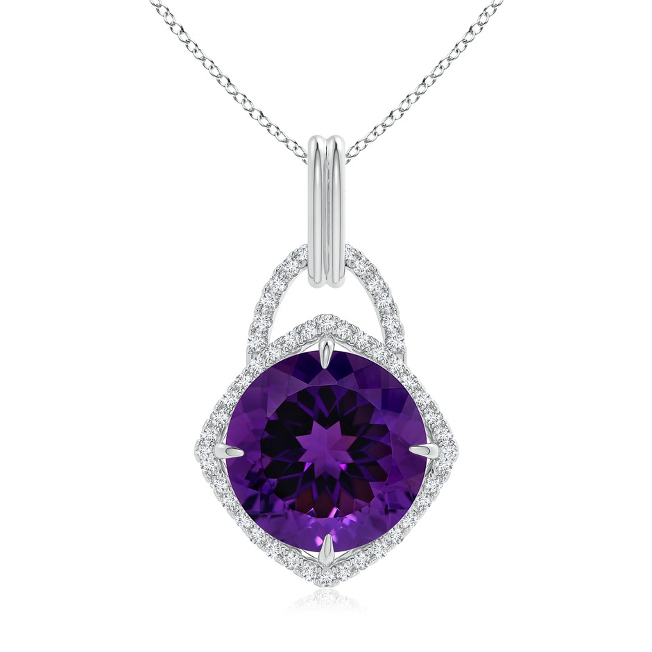 15.00x14.93x9.36mm AAAA GIA Certified Round Amethyst Pendant with Cushion Halo in White Gold 