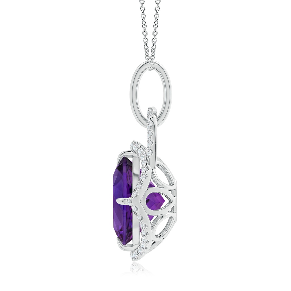 15.00x14.93x9.36mm AAAA GIA Certified Round Amethyst Pendant with Cushion Halo in White Gold - side 199