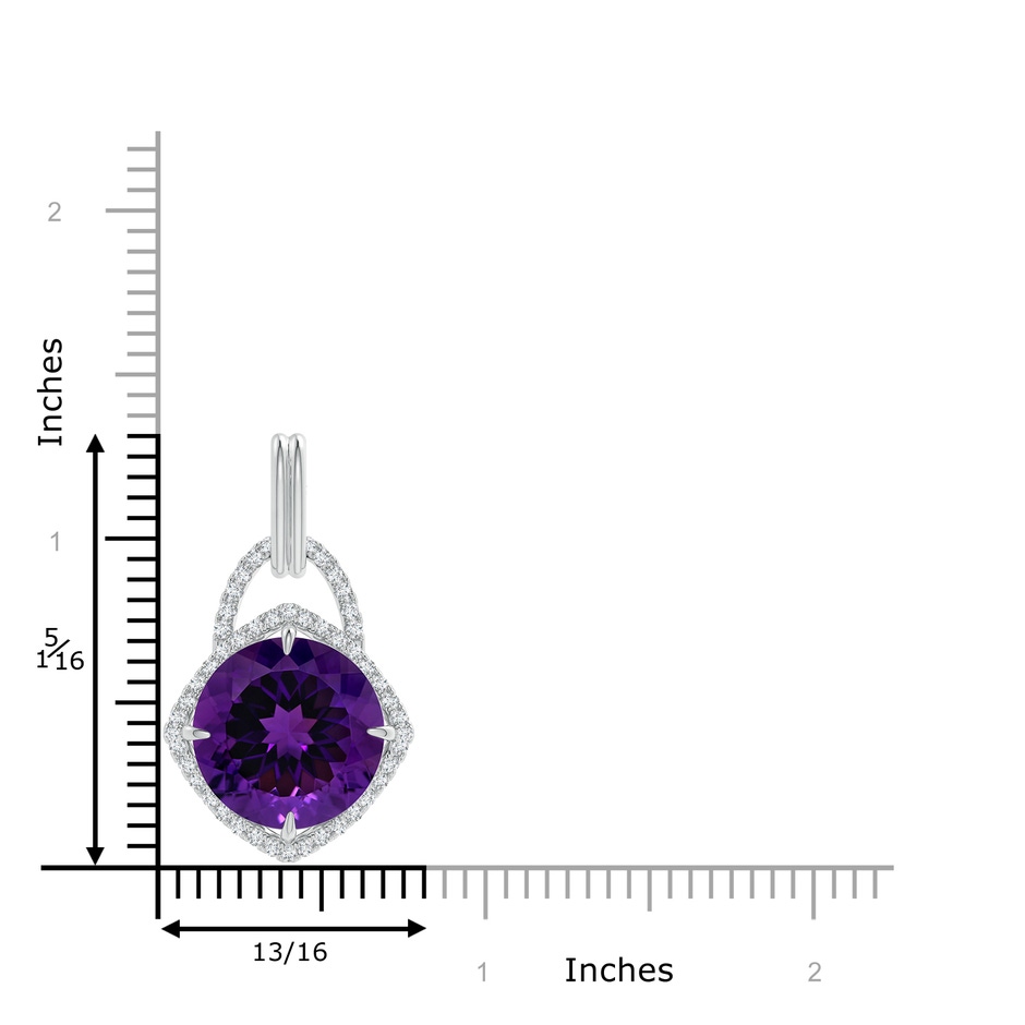 15.00x14.93x9.36mm AAAA GIA Certified Round Amethyst Pendant with Cushion Halo in White Gold ruler