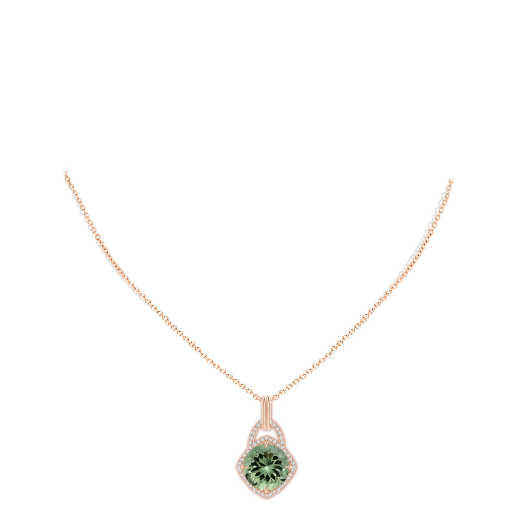 14.18x14.12x8.75mm AAA GIA Certified Round Green Amethyst Pendant with Cushion Halo in Rose Gold pen