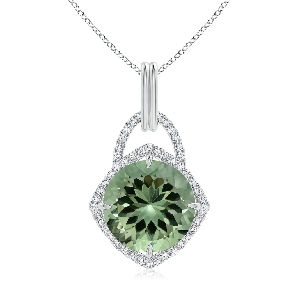 14.18x14.12x8.75mm AAA GIA Certified Round Green Amethyst Pendant with Cushion Halo in White Gold 