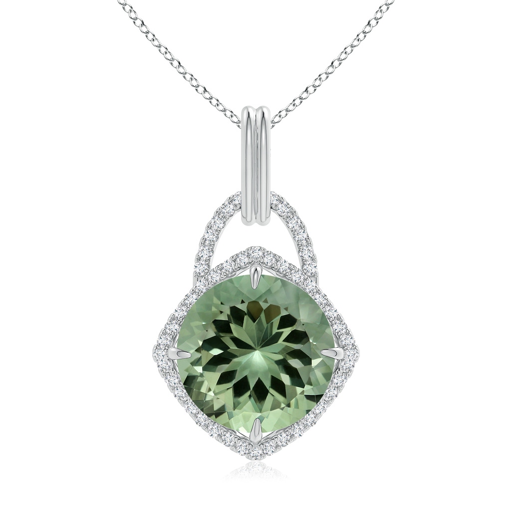 14.18x14.12x8.75mm AAA GIA Certified Round Green Amethyst Pendant with Cushion Halo in White Gold