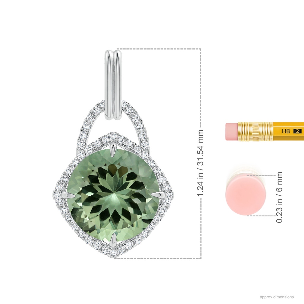 14.18x14.12x8.75mm AAA GIA Certified Round Green Amethyst Pendant with Cushion Halo in White Gold ruler