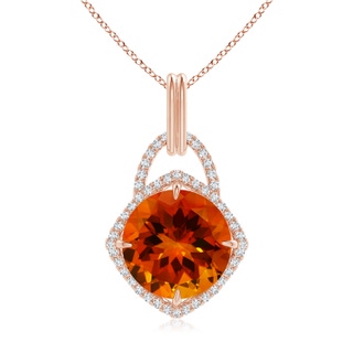 12.10-12.15x7.65mm AAAA GIA Certified Round Citrine Pendant with Cushion Halo in 18K Rose Gold