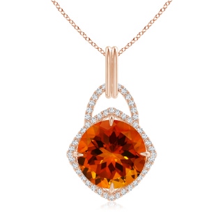 12.10-12.15x7.65mm AAAA GIA Certified Round Citrine Pendant with Cushion Halo in Rose Gold