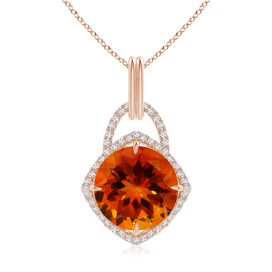 12.10-12.15x7.65mm AAAA GIA Certified Round Citrine Pendant with Cushion Halo in Rose Gold 