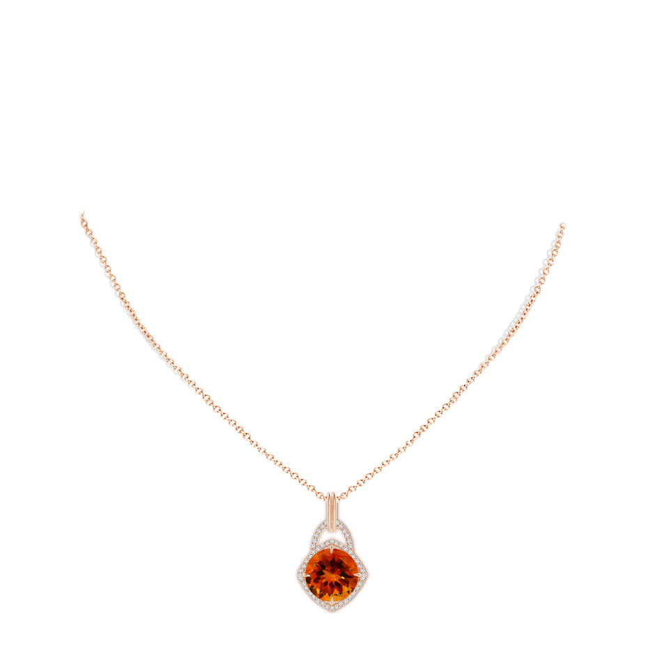 12.10-12.15x7.65mm AAAA GIA Certified Round Citrine Pendant with Cushion Halo in Rose Gold pen