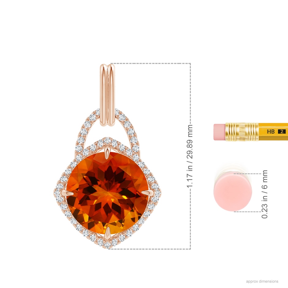 12.10-12.15x7.65mm AAAA GIA Certified Round Citrine Pendant with Cushion Halo in Rose Gold ruler