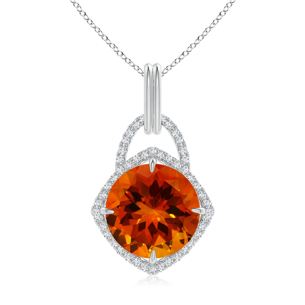 12.10-12.15x7.65mm AAAA GIA Certified Round Citrine Pendant with Cushion Halo in White Gold 