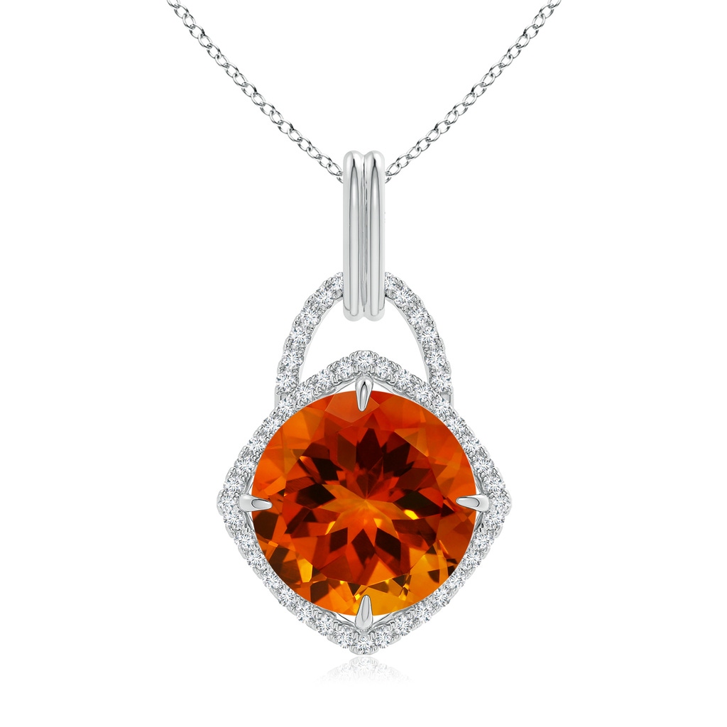 12.10-12.15x7.65mm AAAA GIA Certified Round Citrine Pendant with Cushion Halo in White Gold