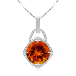 12.10-12.15x7.65mm AAAA GIA Certified Round Citrine Pendant with Cushion Halo in White Gold