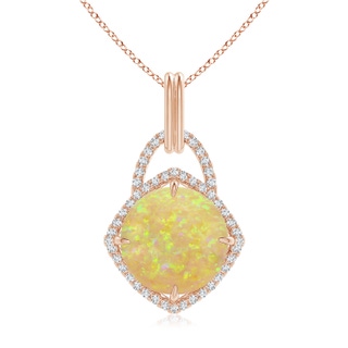 15.75-15.94x5.56mm AAAA GIA Certified Round Opal Pendant with Cushion Halo. in Rose Gold