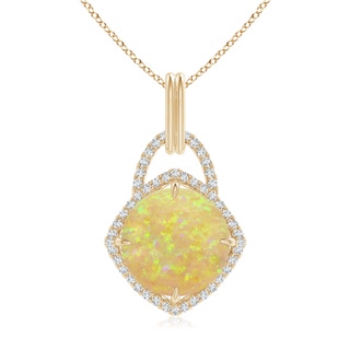 15.75-15.94x5.56mm AAAA GIA Certified Round Opal Pendant with Cushion Halo. in Yellow Gold