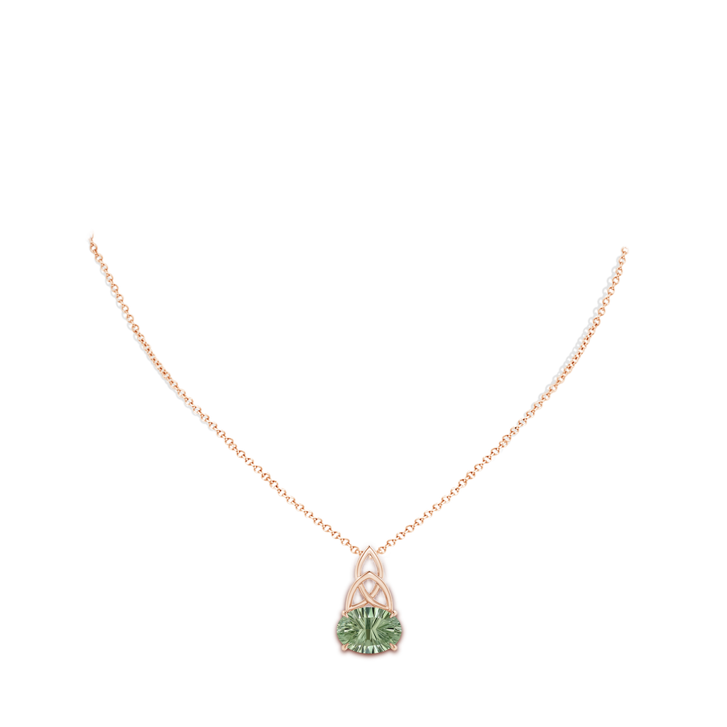 14x10mm AAAA GIA Certified Green Amethyst Celtic Trinity Knot Pendant in Rose Gold Body-Neck