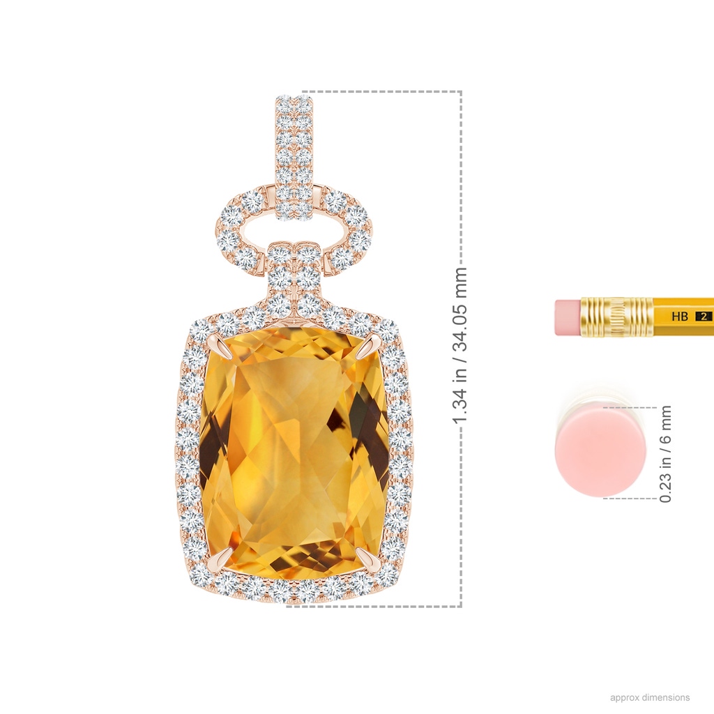 15.86x11.95x7.11mm A Art Deco Inspired GIA Certified Citrine Pendant. in Rose Gold ruler