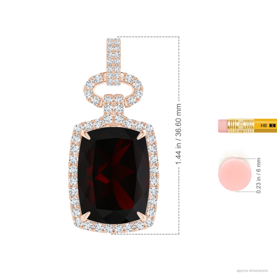 18x13.08x7.57mm AAA GIA Certified Art Deco Inspired Garnet Pendant in Rose Gold ruler